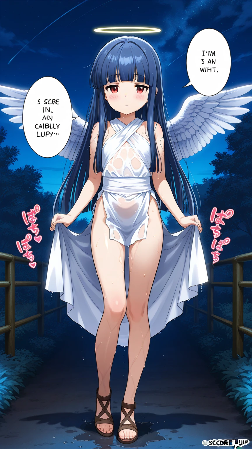 (Angel Girl:1.2), (1 person:1.2),(10 year old girl)、Young girl、Big Breasts、 Hmph、Shaders、Highly detailed eyes、naked、Big Breasts、anus、Loose long hair,,、Side bust、