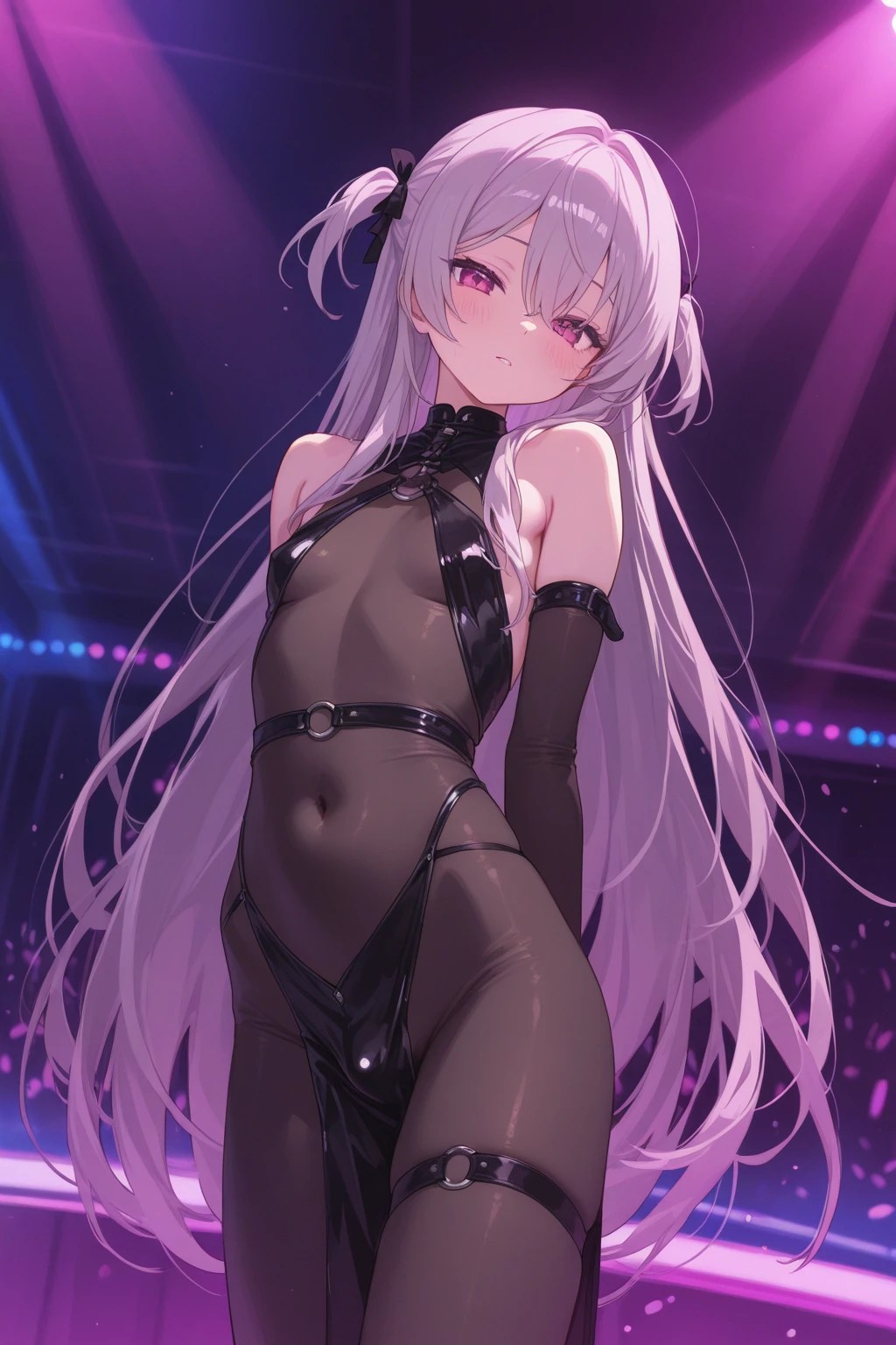 (masterpiece, best quality:1.1), (ultra highres, ultra-detailed:1.2) , (reverse bunnysuit, reverse outfit:1.2), cute girl,shiny rabbit ears headband, detached collar, bowtie, BREAK ((visible nipples)),???????, tight sleeves, ((black) puffy long sleeves:1.2),fusion heart thong bottom and fishnet_pantyhose, detailed heart_pasties,
BREAK wrist cuffs, black legwear, side-tie micro bikini bottom, navel, belly, stomach, underboob,nsfw,casino,