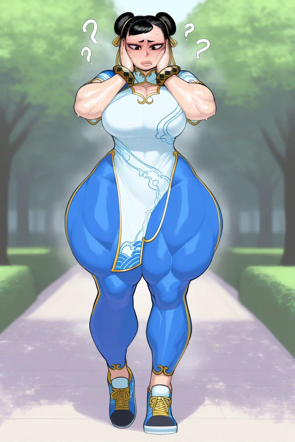 Sword Art Online Alicization Eugeo Short-sleeved shirt and trousers Super huge big breasts breast enlargement Blonde short hair and green eyes standing alone in the grassland full-body shot