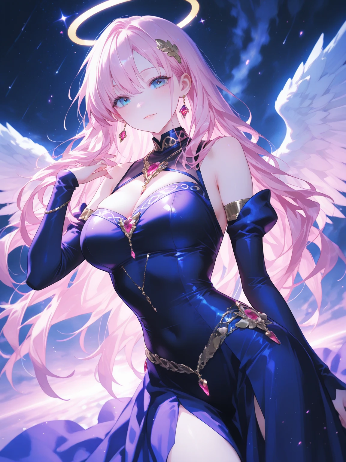 Wizard、Long Hair、Half pink hair、Half purple hair、woman、Big eyes、Light blue eyes