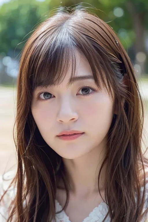 Sharp Photos、8K quality、 (Small breasts), (Long Hair:1.2, Large forehead:1.2), (Straight cut bangs:1.2), (Brown Hair), Shiny Hair, hairpin, Curled eyelashes:0.6,(美しいBig eyes:1.3), complicatedな目, Beautiful detailed eyes, Symmetrical eyes, Big eyes:1.5, (Purple eyes:1.2), (belly button), (((Shiny skin:1.5, Light Skin: 1.5, Glowing Skin, 非常にGlowing Skin, Glossy body))),((nsfw)),((Flat Chest)),((Wet clothes)) 、Centered、Cowboy Shot、Outdoor Scenery、Very beautiful scenery、(highest quality、8K、32K、masterpiece)、High resolution、(Photorealistic:1.4)、Ray Tracing、Depth of written boundary、(((Bright colors、Vivid Themes)))、(complicated)、(High contrast、Photorealisticなアートワーク:1.37)、(highest quality、4K、High resolution、masterpiece:1.2)、Super detailed、(Real、Photorealistic、Photorealistic:1.37)、professional、