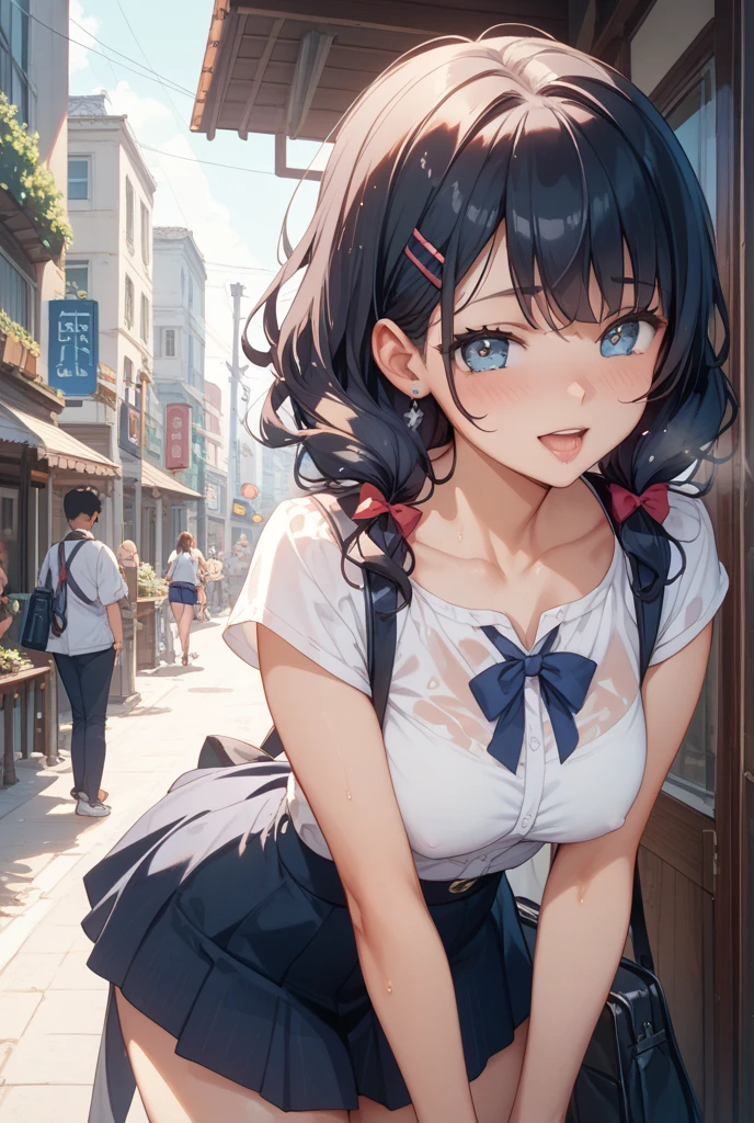 beautiful, masterpiece, best quality, extremely detailed face, perfect lighting, 1girl, solo,
photorealistic illustration,in street,crowded man,sex,kawaii girls and man, showing pussy, pussy juice, blush, motion lines, crowded,angry,
pov, looking at viewer,
large breasts,frilled shirt collar, pleated skirt, black ribbon, hair ribbon, pink shirt, nsfw,