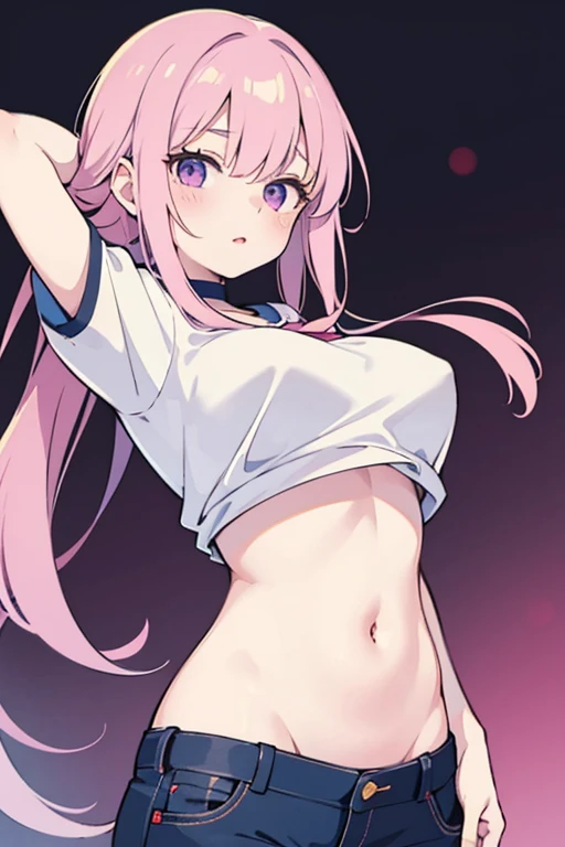 Pink sports bra with empty chest.Small white coat.hot pants.Double tail.cleavage.Medium breasts