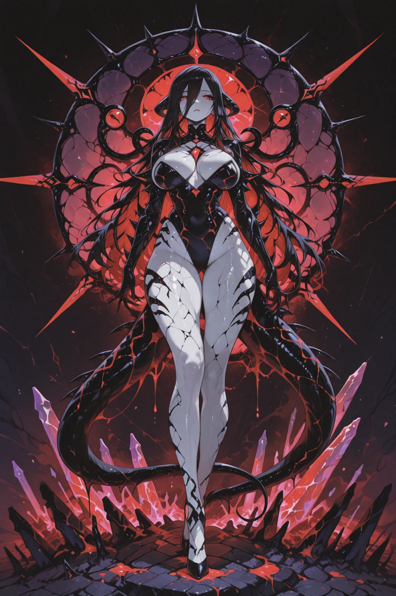 from behind, organic, intricate, (((full body))), (((erotic horror))), ((woman)), veins, organs, spine, chitin, feminine, depth of field, white hair, skeletal wings, muscle fiber, vagina, depth of field, ornate, fractal,