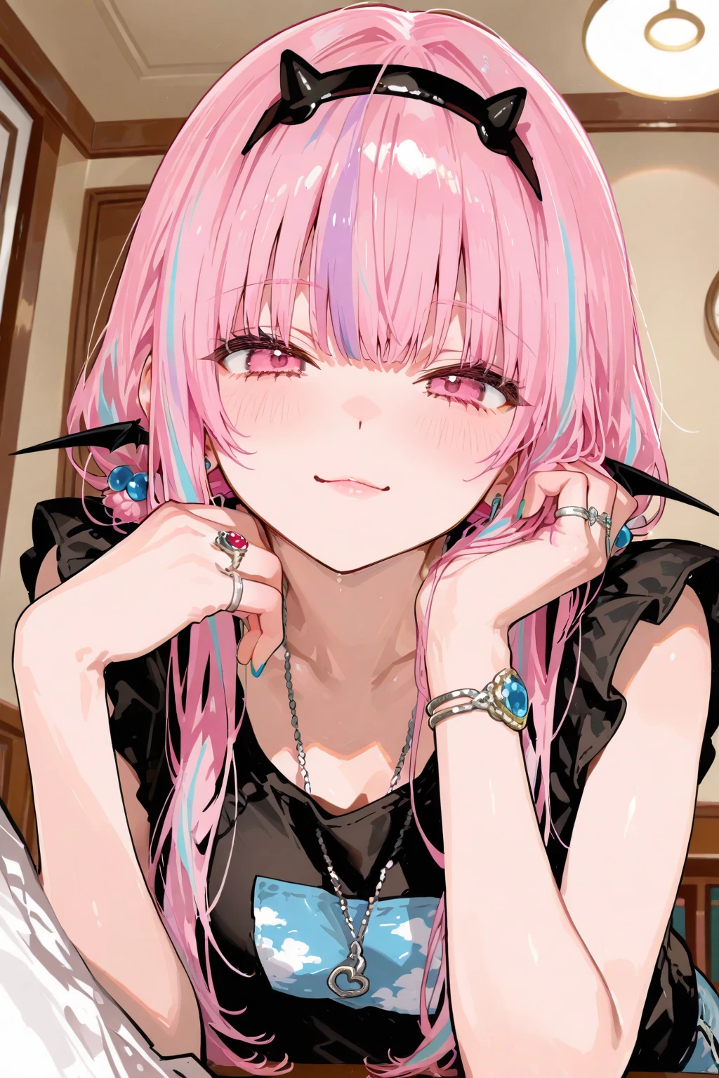 (polaroid film:1.5)。 Off-the-shoulder sweater. (Masterpiece), (Masterpiece), (Super Detailed, Top Quality, High Definition, 8k Wallpapers, Beautiful Clothes)) (Fullbody (One Girl) ((Pink Hair, Long Hair, Straight Hair, Both Sides Up)) (Green Eyes), Eyeshadow, Eyeliner, Glowing Eyes, Ultra Detailed Eyes, Complex Eyes, Beautiful Eyes, (Glowing Pink Pupils)) 18 year old girl.
light, shine, glare, glare, glitter, reflection, prism, shine.