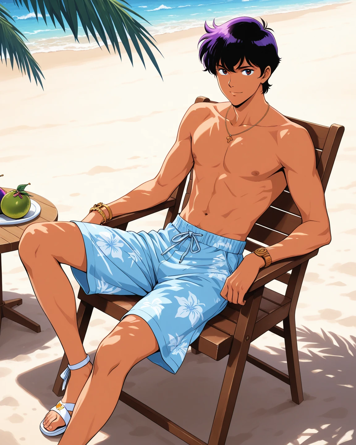 beachside，Boy with black hair，Very handsome