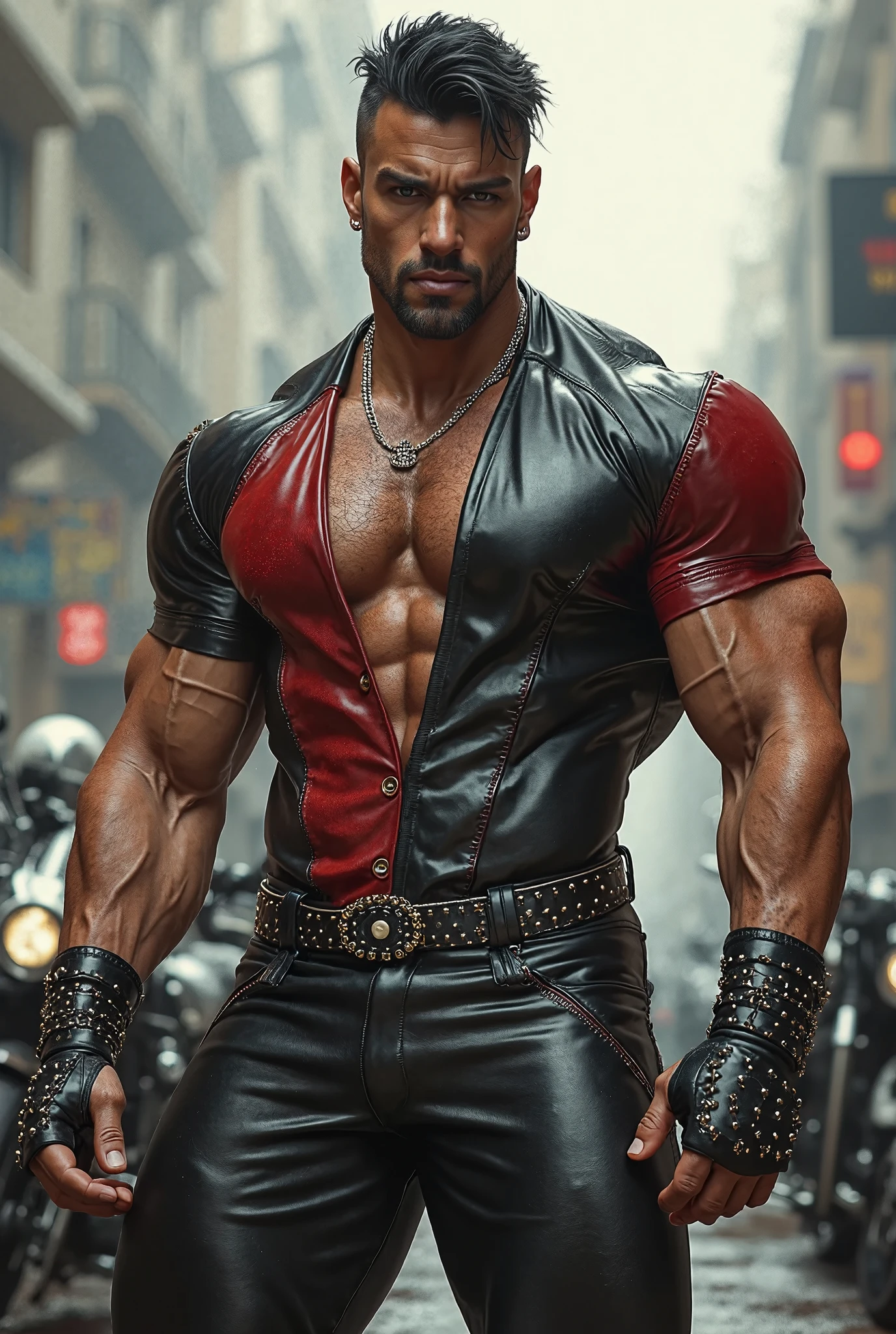 Nachy and exaggerated! Sexy police uniform！black leather jacket！Vivid expressions and movements! Ambiguous! Teasing! Play around! Sexy policeman and a tattooed prisoner!Handsome man! Black low-rise briefs! Sexy clothes harness! Strong muscles! Wear black low-rise briefs! Perfect human body! Strong! Tattoo! Silver hair and black hair! Goat!! blue eyes! The background is high-end fashion and simple gray!!! posters! Award-winning works! Many people! Hug! Magazine cover!!! ( Masterpiece), (reality: 1.5), (post-processing), (clear focus) (high shadow details) beard, handsome, carved details, rough skin texture, strong and muscular, furry! Front lighting, (8k, masterpiece, masterpiece, highest quality, high resolution, super detail) ((8k, masterpiece, best quality, high resolution, super detail, elegant! Fashion background!! HD, 8k, high resolution, detailed background, strong body, very, male, about 32 years old, strong and handsome, s! Detailed background of anger, frown, best quality, masterpiece, (white hair), SLR camera, best quality, masterpiece, atmosphere, epic, very detailed, clear focus, detailed texture, lifelike, Fuji XT3, high-quality shadow, Hollywood-level visual effects, tough realism, make Amazing atmosphere, award-winning posters, highly detailed HD