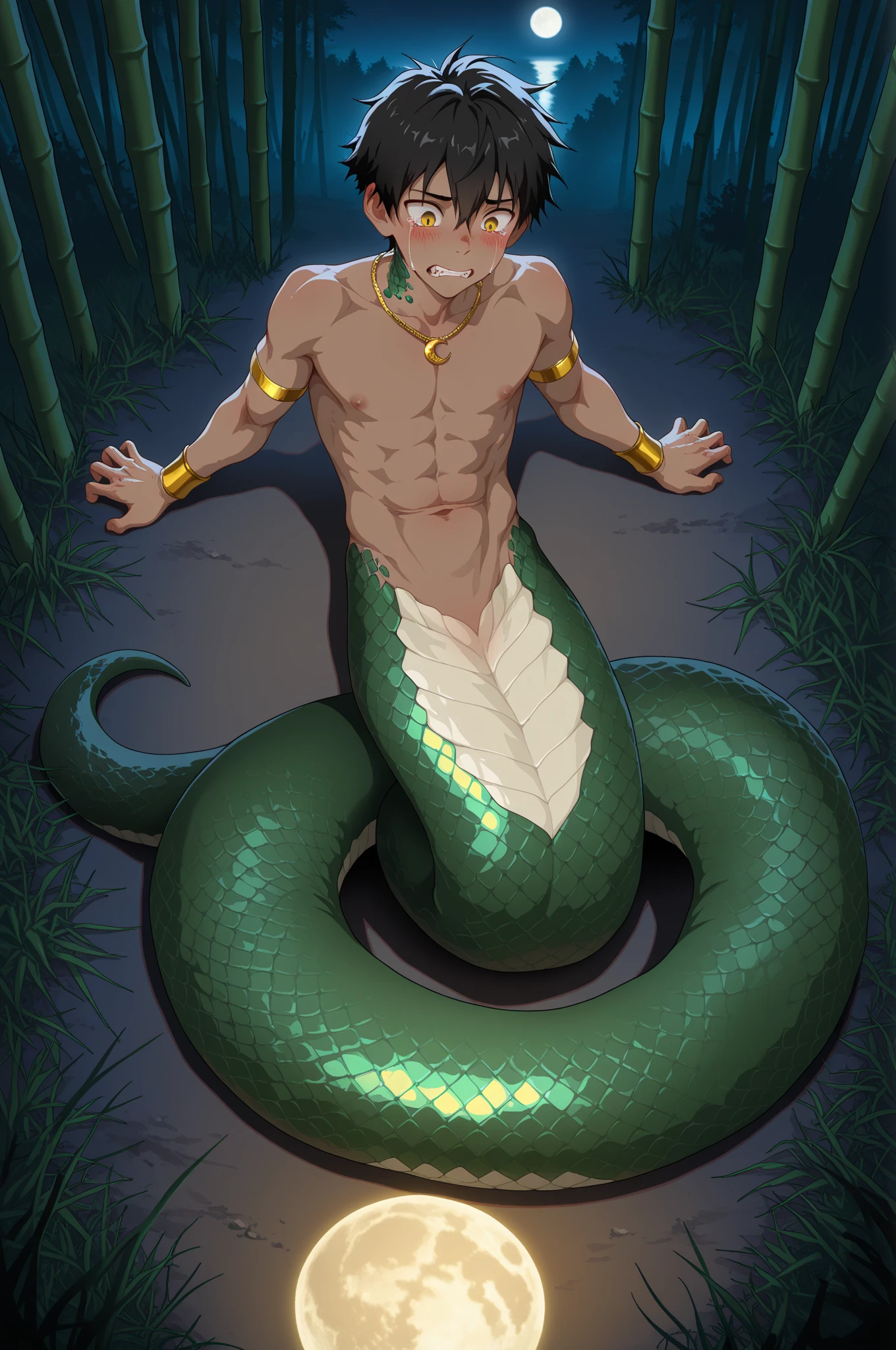 Best quality, masterpiece, muscular man shocked expression, tears welling up, suspended, hands bound by tentacles, fully outstretched limbs, ((ripped military camouflage fatigues)), oral penetration by tentacles, anal penetration by tentacles, tentacle milking penis, slimy, dripping precum, (extremely explosive cumshot), spraying cum, cum overflow, in lush rainforest, homoerotic, fill frame, full body, manga art style, best view, perfect fingers, no watermark, no logo, no signature