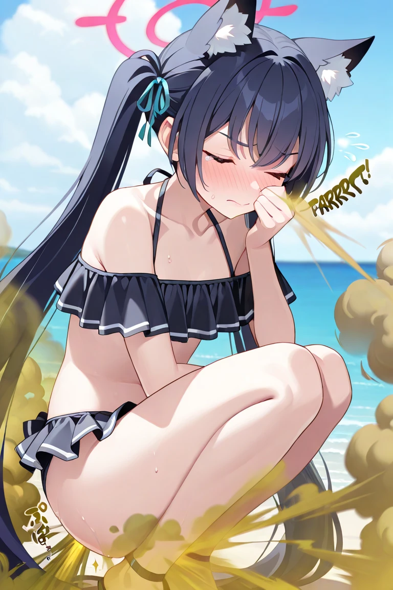 (masterpiece:1.2), (highest quality:1.2), perfect eyes, perfect face, perfect lighting, desert, (((((Nude))))), nsfw, , 1 boy, Black Hair, white eye, blunt bangs, short hair , Ahoge ,looking at the viewer, (fang), open mouth, ((((disdain)))), arms behind head,Large size, spread legs, Sweat, abs, Small breasts, ((cum on pussy)), rabbit ears
