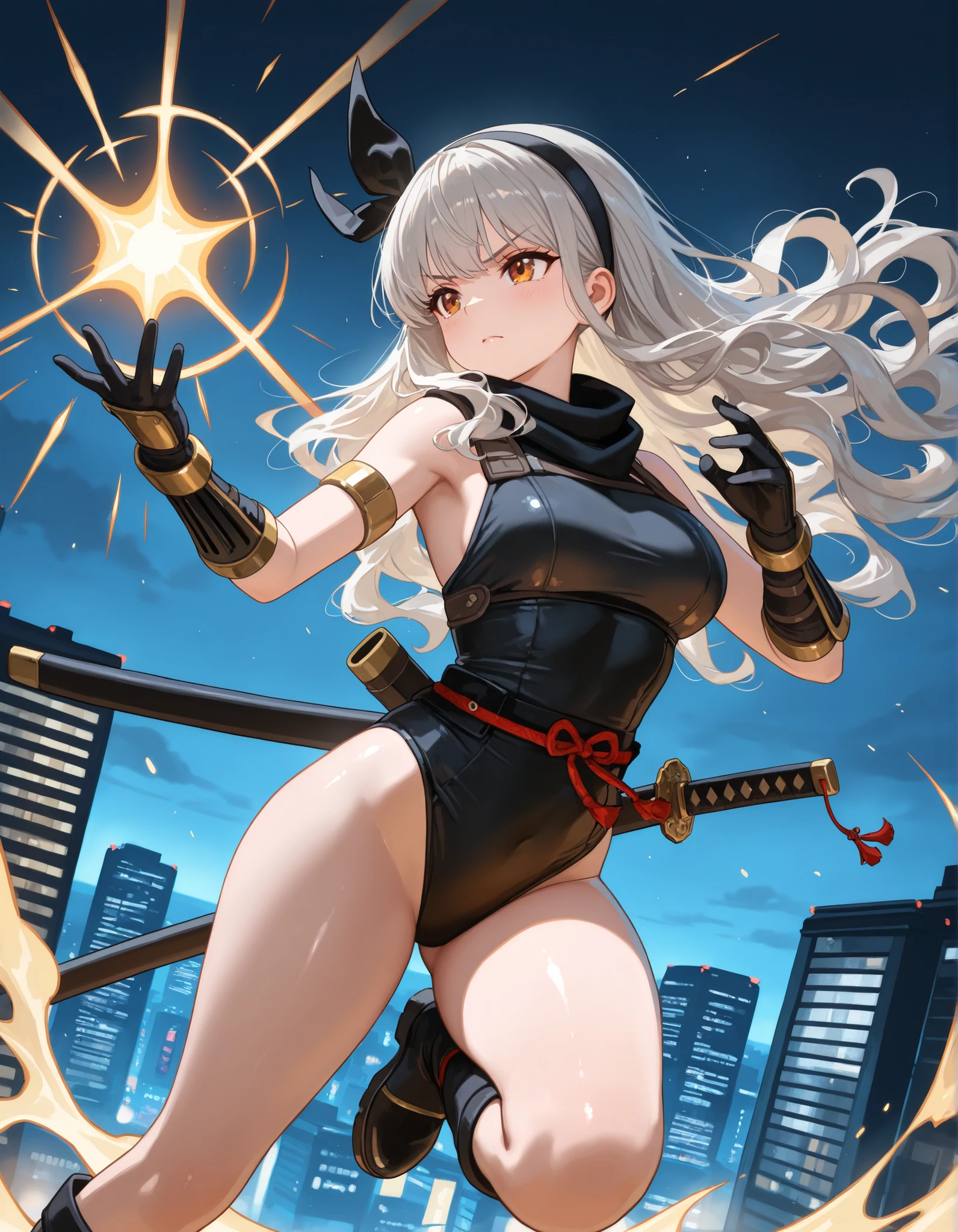 ultra-detailed, Explicit, Beautiful body, Beautiful Nose, Beautiful character design, perfect eyes, perfect face, ultra highres, 4K, beautiful legs, perfect legs, Nice hands, Perfect hand, Masterpiece, Best Quality, Highly detailed, illustration, absurdres, street fighter, doll suit, shadaloo doll, dollsuit, 1girl, Solo, expressionless, blank eyes, looking at viewer, red gloves, emotionless, black latex, corrution, mind control, female combatant, full body, hypnotized, unhappy trance, full body suit, ribbed bodysuit, both arms at side, stand up straight, obey, perfect female body, extremely glossy latex, hypnosis, hypnoLora, empty eyes, Mind control device, poses, brainwashed, submissive_pose, Slave, hat, necktie, stand up straight, standing, standing at attention, belt, latex, garter belt, thighhighs, garter belt, nazi saluting, military, military saluting, salute, Pope Joan, Fate/Grand Order, grey hair, long hair, blue eyes, braided_hair_rings, very long hair