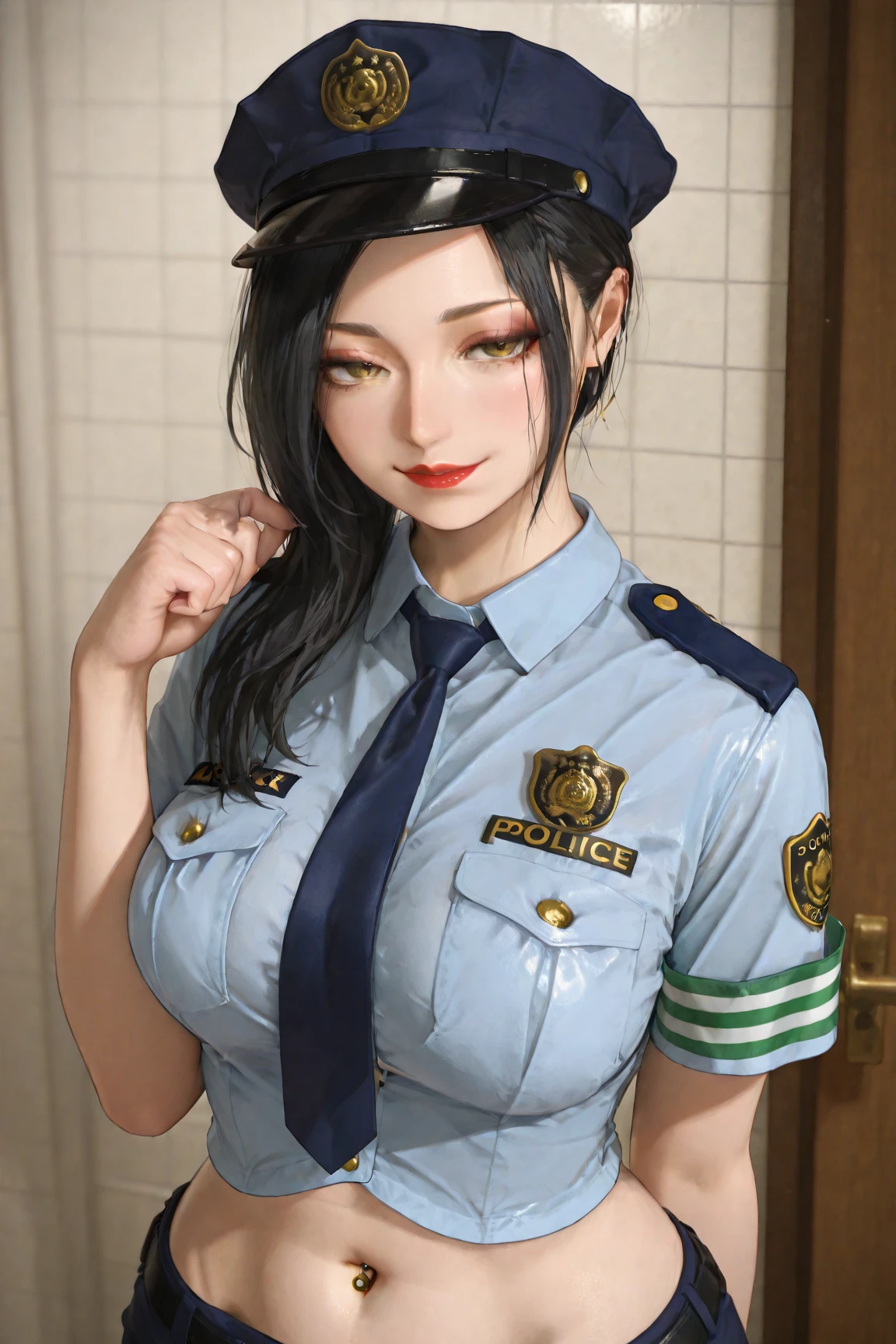 a close up of a woman in a uniform with a gun, bubblegum crisis, fubuki, Motoko Kusanagi, shin megami tensei, gainax, studio gainax art, kusanagi, gainax anime style, studio gainax, misato katsuragi, shin megami, perfect dark, Inspired by Masamune Shirow