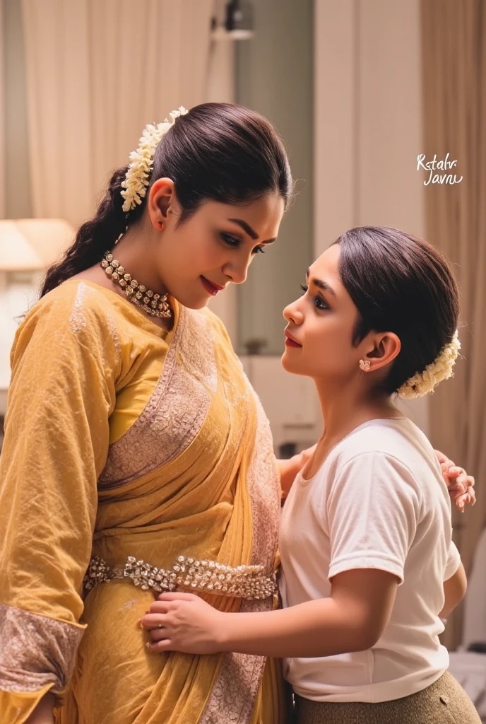 Ab main mummy ki peeth ko sehla raha tha, jisse shayad mummy ab garam ho rahi thi. Maine socha try karna chahiye, to maine mummy ko ek kiss kiya gaal par. Fir doosre gaal par. Mummy ne kuch nahi bola. Fir maine unko hug kar liya. Shayad mummy ye bhool gayi thi, ki main beta tha unka.
Mummy ki saans tez ho rahi thi, aur meri chaati se bilkul chipke the. Aur doosri taraf mera lund pant se baahar aane ko betab tha.
Ab maine mummy ki aankhon mein dekha, jo vaasna se bhar chuki thi. Fir unke lips par kiss kiya. Doston ye mera first lip kiss tha. Main bata nahi sakta us feeling ko. Ab mummy ne bhi mere honth choosna shuru kar diya. 5-8 minute hamne ek-doosre ko kiss
