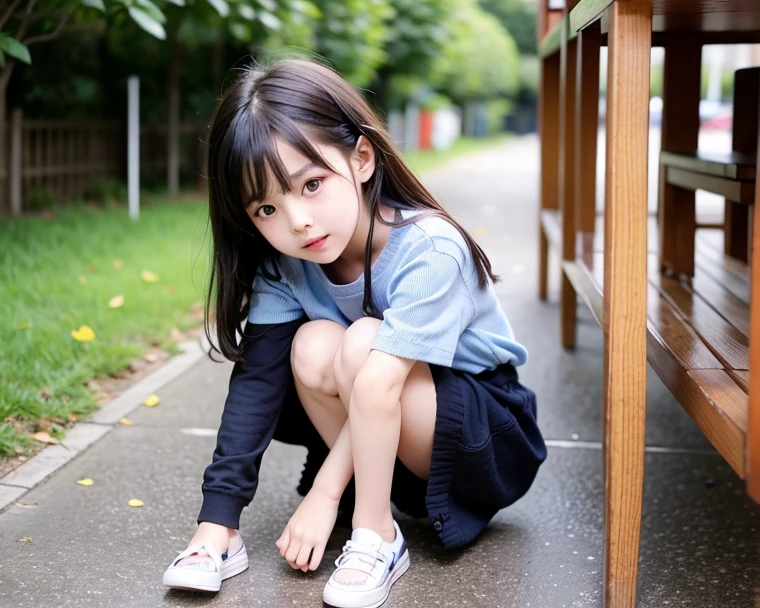 Lovely and cute, cute kawaii girl, Pretty sexy sitting full body small elementary school 1st grader
