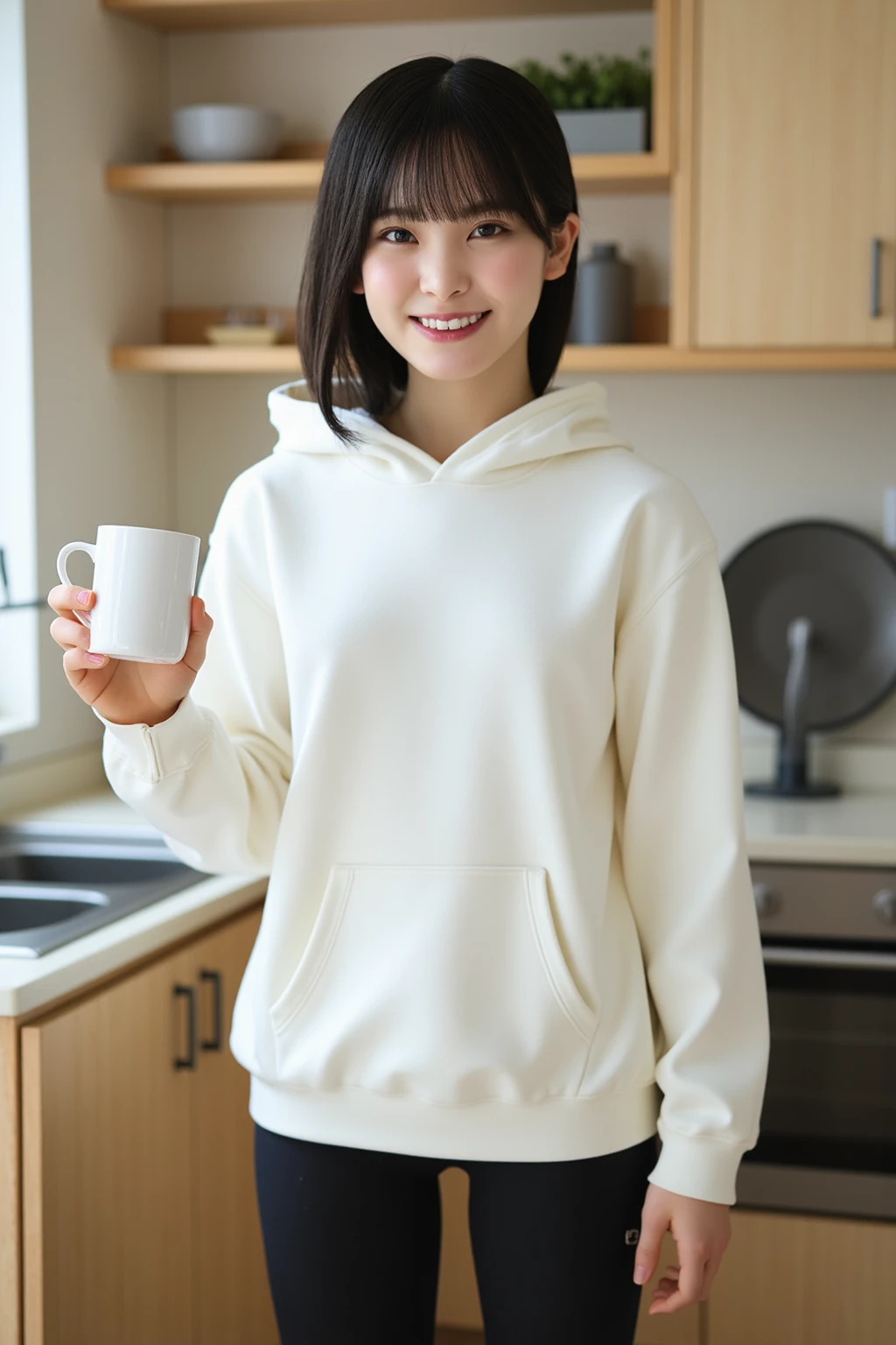 (Clothing:2.0, knit hoodie:1.8, boxer shorts:1.8), (Wet:1.2), ((A grin:1.2, Short Hair:1.2, slender:1.5, Small Ass:1.5)), (Kitchen room:1.5), ((Japanese, 1 Girl, 18-year-old, 7 heads, Ideal body proportions, Black Hair, With bangs, Small breasts, Erect nipples, slender, Small Ass, Beautiful feet, Skinny Legs)), Surrealism, Cinematic Lighting, Depth of written boundary, First Person View,  F/1.8, 135mm, Ticker, Mastepiece, Curate, ((Anatomically correct:1.3)), Textured skin, Super Detail, High detail, High quality, Awards, Best Quality, High resolution, 8K