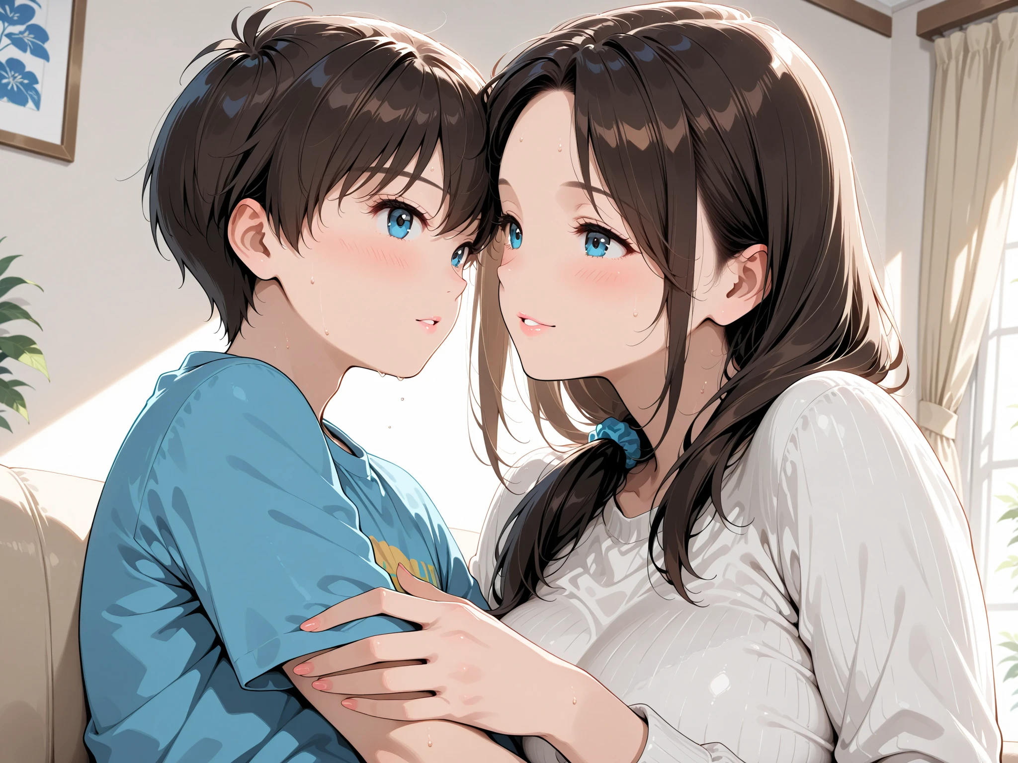 woman hugging her son