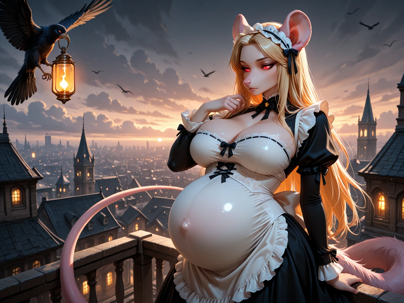  pregnant battle bunny miss Fortune, fancy tight white dress, red hair, cleavage, wants to have sex with me 