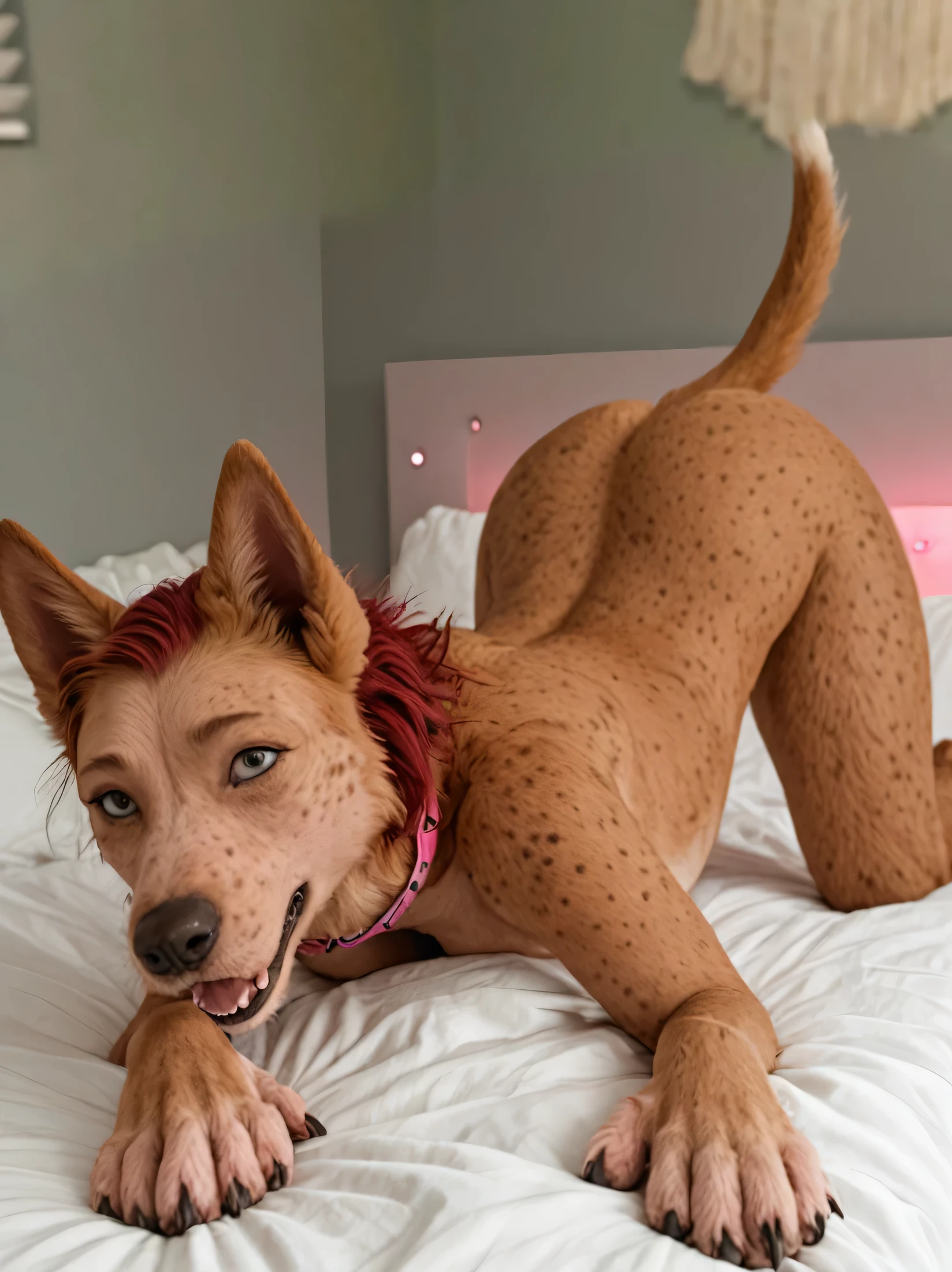 Dog head on a sexy woman perfect body in your house and being your sex slave and is naked and having sex with you