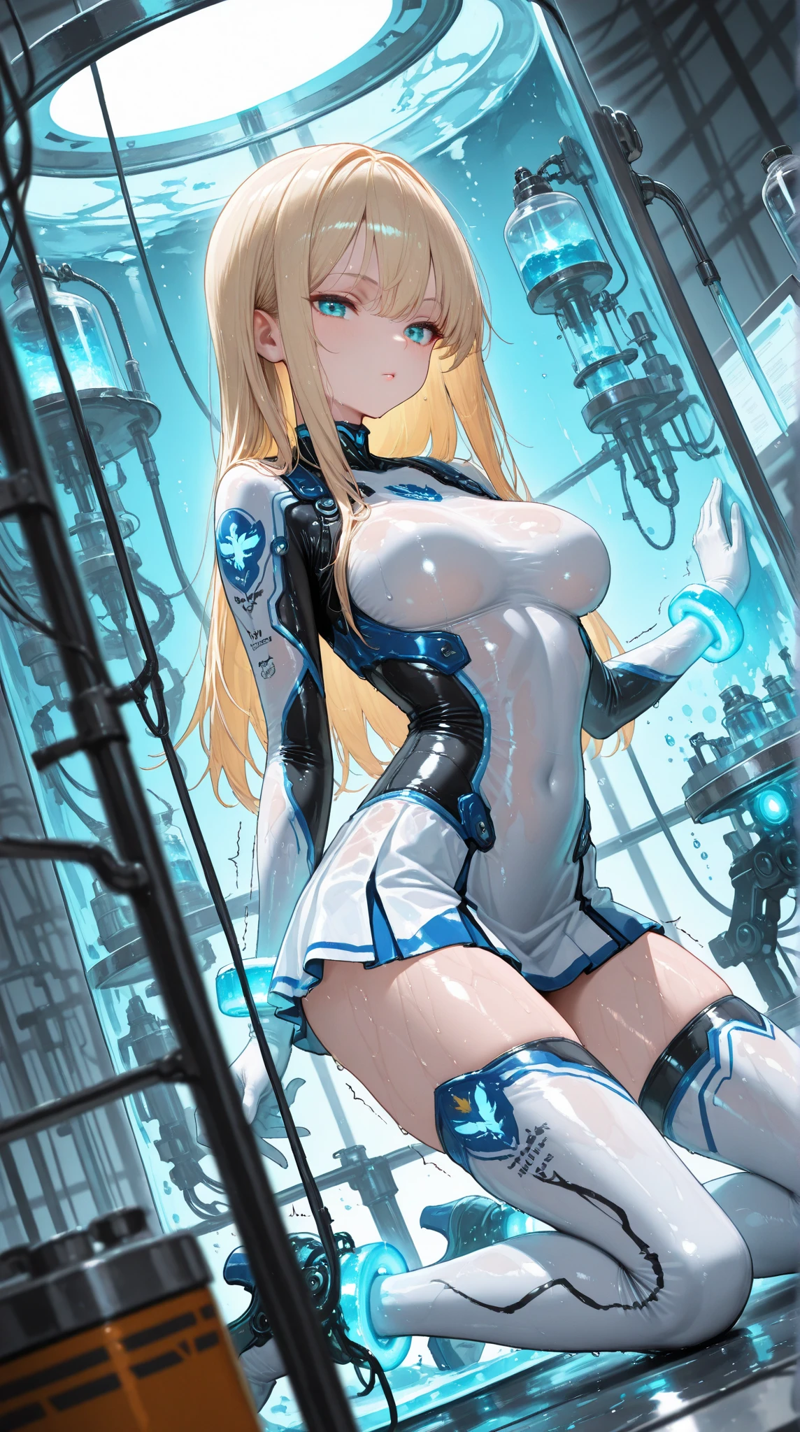 woman,20-year-old,,city,night,((white tight miniskirt bodysuit)),(Harada Makoto),open mouth smile,(((See-through))),((blonde)),long hair