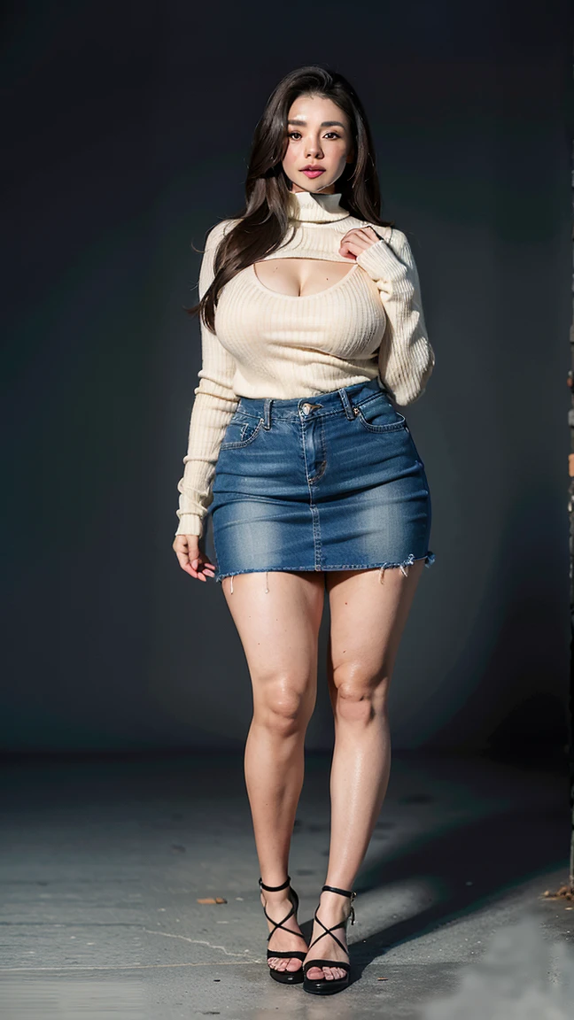 ((best quality, 8K, masterpiece: 0.8)), Fat woman smiling ((best quality)), ((masterpiece)), (detailed), Perfect face, Fat Chinese woman wearing black long-sleeved shirt and blue jeans, Thickness, She has a round fat belly, bbw酱, Wear tight and sexy clothes, 细腰Thickness臀, Widest hips, Her belly is fat and round, Soft curves, hyperPractical full figure, Wearing a cute top, Wide hips, Off-the-shoulder design,Bare belly,(Big Ass:0.7),Showing legs,, Thickness, Beautiful plump women, Beautiful curvy women,, High and tall,Clear curve details, Curvy hourglass figure, Attractive plus size model, bbw酱, Full figure, Curved model, Curvy body, (full-body shot)blush, 1girll fat , Mature women, , Golden Ratio,(Korean Idol),(White and tender skin:),High quality background, HD, Practical, HDR. office,Half sitting at the desk,Skin as white as paper