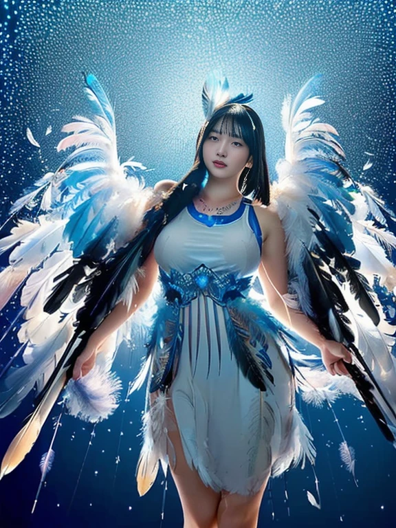 Super beautiful Chinese woman in white fairy dress, smiling, charming figure, perfect body, extreme fantasy background