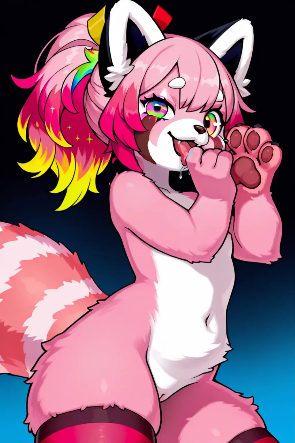 Beautiful pastel pink furry vixen ((hot clothes)) with pastel pink hair, lime green eyes, blush pleasure nympho slut face, ultra mega ahegao face ((rolling eyes)), tongue out, saliva, face first plane only face. The best quality and high details, solid pastel pink background with yellow circle