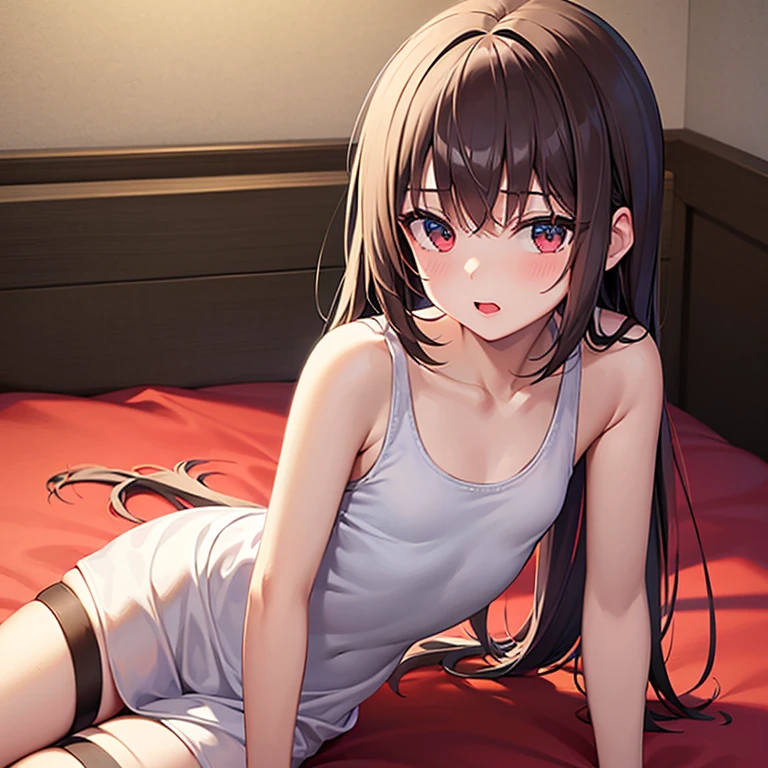 ((masterpiece)), ((Best Quality)), (Ultra-detailed), Anime style, Cute , 1girl in, Solo, 8k, sitting on the bed , no pant,nobra