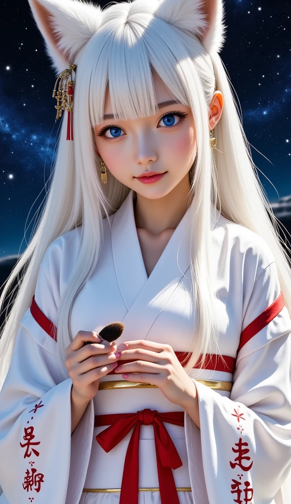 Cross Accessories、gazing at viewer、have a cross、wearing a white robe、Red Eyes、Wearing a red aura、Holding a cross、Fantasticalな背景、Pretty Woman、Best image、​masterpiece、Fantastical、