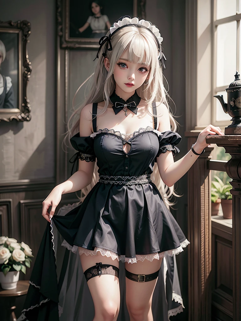 a woman wearing black and white multi-layered ((mdskirt)), transparent skirt, transparent silk lining, stars on the clothes, detailed white lace choker, open neck, black knots, ((black lining)), ((walking on T-stage)), (thigh-high white socks:1.2), black stockings, white lingerie,
white pleats, white hemline, pulling skirt, light smile
beautiful woman, best quality, ultra high res, 8K, masterpiece, sharp focus, clear gaze,
<lora:any_sheg_41440:0.8>, sheg,