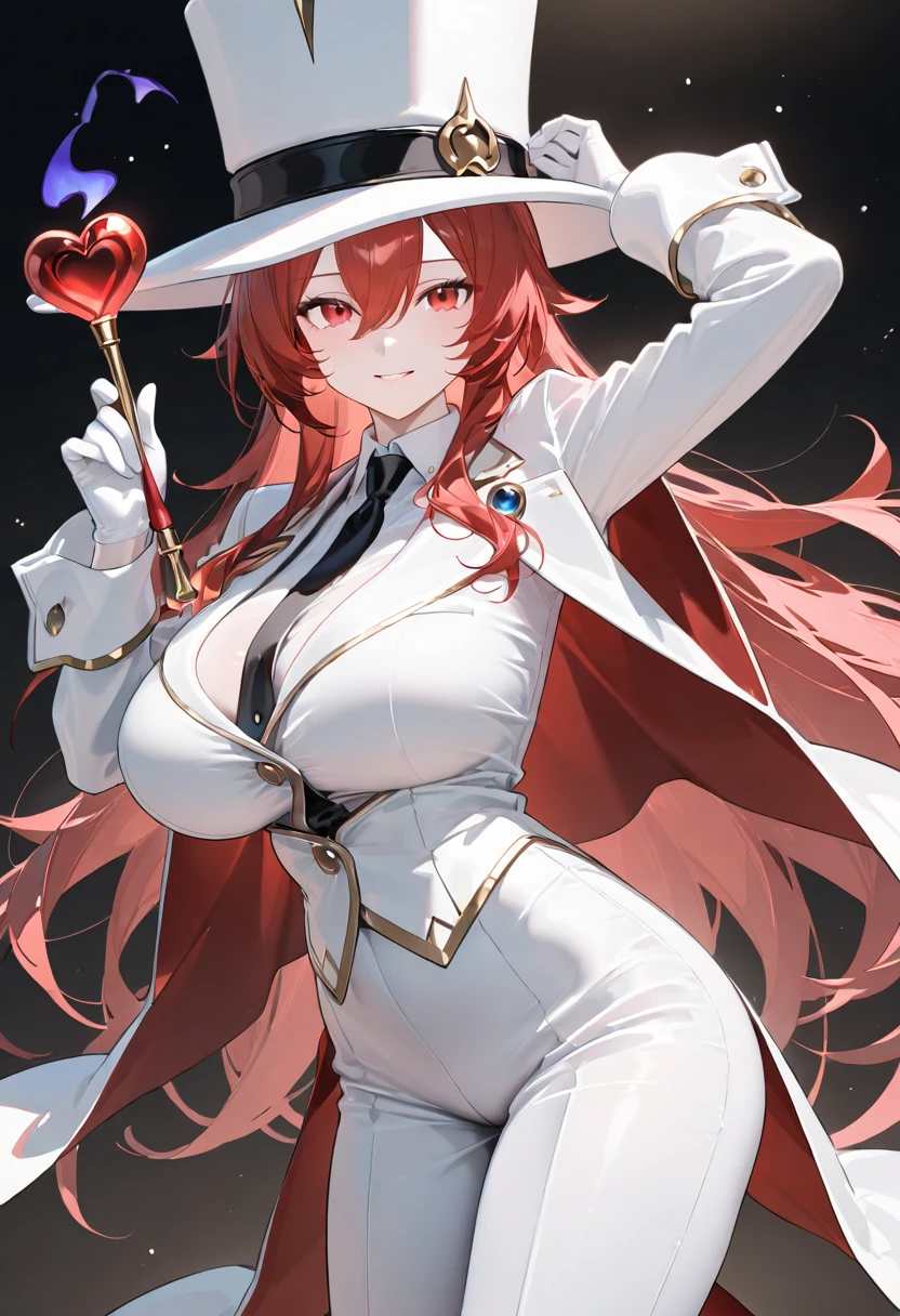 (masterpiece, best quality:1.2), solo, 1girl, strivejacko, smile, looking at viewer, hand on hip, compass rose halo, white bodysuit, gloves, belt, ankh 