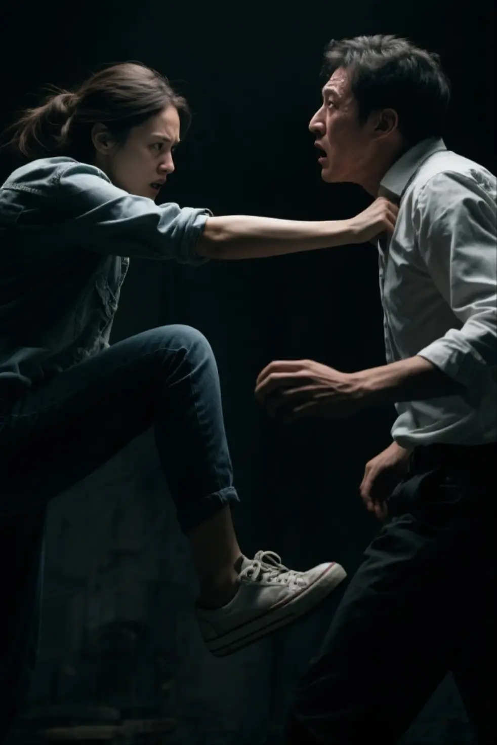 a woman stepping on a man