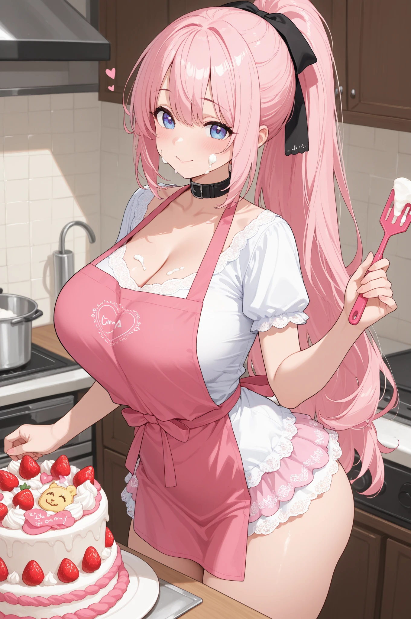 1 woman、Her pale pink hair is studded with flowers.、Amethyst eyes are shining brightly、big breasts and seductive breasts、You can see the cleavage well、(Sailor suit with lots of frills）、High school students、Eat pancakes、Navel Ejection、transparent sailor suit and underwear、pancake shop、A smile、Eat deliciously、sitting and eating、(top-quality)、