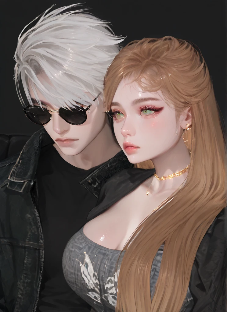 Beautiful detailed skin, Detailed Body, beautiful detailed hair, beautiful black pigtail, detailed hands, pareja enamorada senrada hombres con abdomen marcado