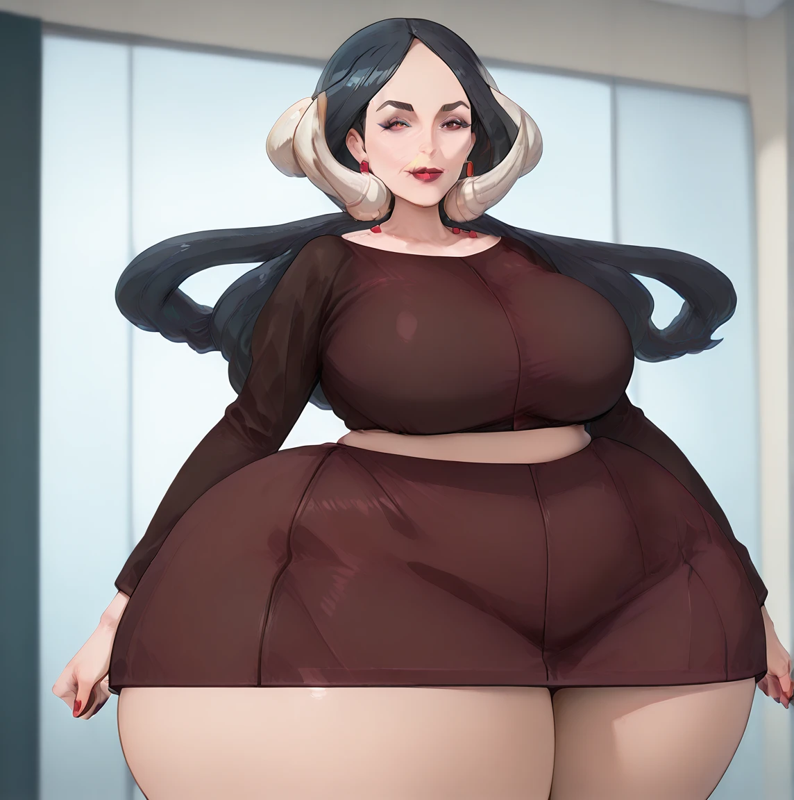 "Mother and daughter, with beautiful black hair, featuring amazing curves in their (massive breasts), dressed in stunning leotards and thigh-highs, standing tall and confident in platform heels. This artwork is a masterpiece with an ultra-high resolution of 8k and showcases the exquisite beauty of these women