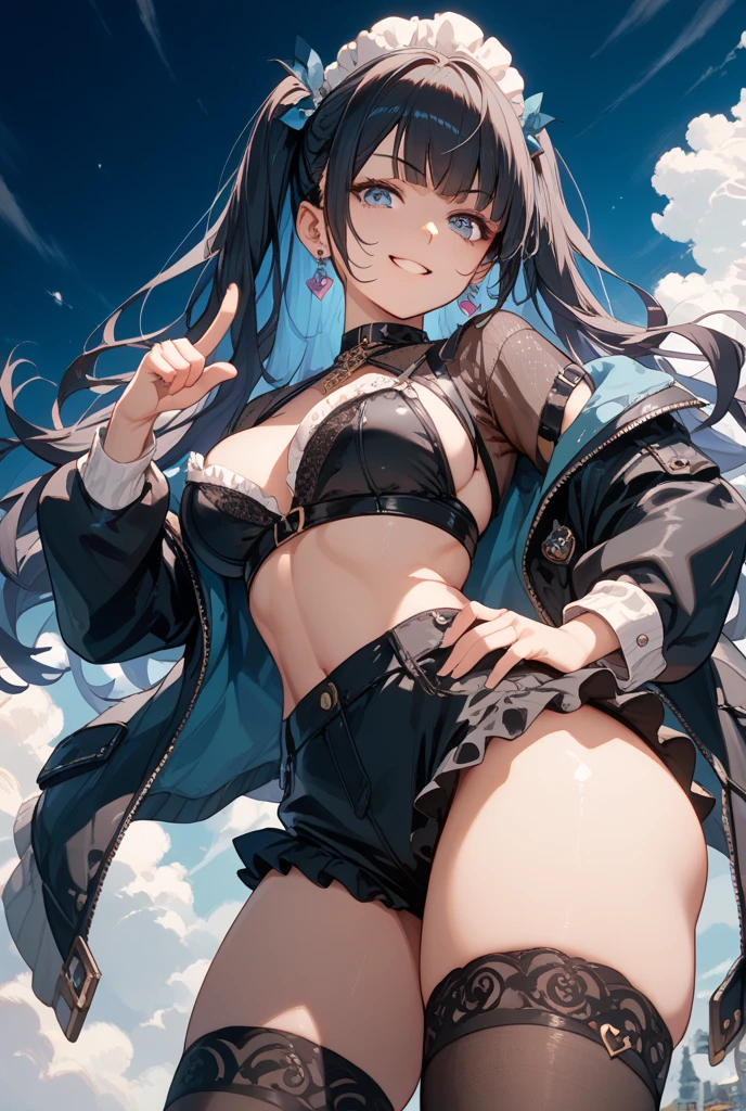 absurdres, RAW photo, extremely delicate and beautiful, masterpiece, Best Quality, ultra high resolution, 32k, hyperrealistic, ultra-detailed, perfect anatomy, super Detailed skin, late 20s, very Slim body, narrow waist, very small head, very small face, delicate facial features, tearful mole, earring, (very huge round breasts), medium hair, black hair, (full body shot:1.2), school_uniform, sailor uniform, classroom,