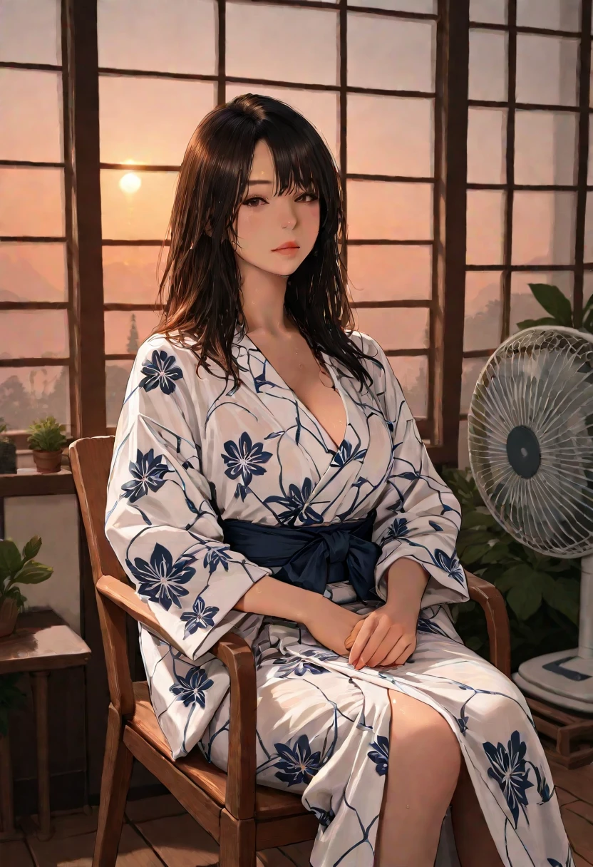 tmasterpiece，filigree，a woman with，Yomiya，Porcelain-like skin，Awa Onsen，Yukata transparent，crepuscular，The light is gentle，nevando --auto
