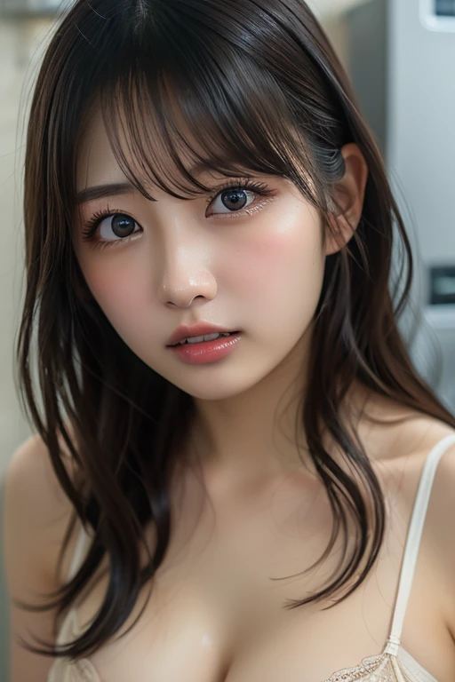 (Highest quality:1.28K, Sharp focus, masterpiece: 1.2, Natural light, Highly detailed CG, beautiful girl:1.2, reality, Detailed facial textures, Realistic Skin, Beautiful Makeup, Octane Rendering, grow, fine bangs)), (Depth of written boundary), Bokeh Background, smile, A detailed two-tone bob hair in vibrant brown and silver, Cowboy Shot, Her embarrassed expression as she begs for sex is cute、Beautiful, sculpted figure、Moistened skin with lotion、Highest quality, Super detailed, cute, Childish expression, Lovely, She looks at me with a sexy expression that says she wants to be held.、, Very sexy face), She has very beautiful big eyes, Very beautiful skin, Very beautiful long eyelashes, Very beautiful lips, Hairy pubic hair、Pubic hair is coarse、Sweaty、Temptation Pose、Tears and confusion、For plump, moisturized skin、Her plump thighs are revealed、Small bust、Completely naked, Bob Hair