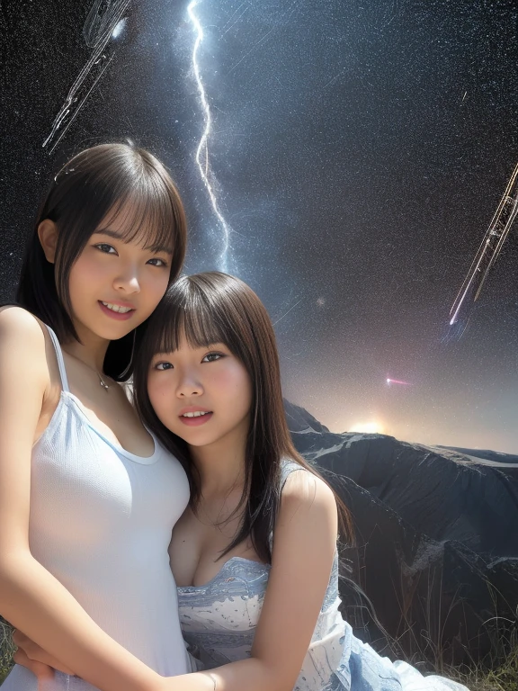 ManoErina, Masterpiece of ProfessionalPhoto ((ExtremelyDetailed (12 PICHIPICHI KAWAII Girls Floating in The Air in a row:1.37) in WHITE at Dusk Enoshima Beach)), {(Standing Full Body:1.2)|(from below:1.2)}, Different types of hair colors, {(skinny(SchoolSwimwear))|(SchoolUniform)with Tiny AthleticShorts}, {Detailed Childish hand|Hidden hand|Armpit|Different types of breasts of various sizes from HUGE to FLAT|(Clearly Visible the shape of Butt)}, Joyful Expressions LifeLike Rendering, PerfectLighting, (Dazzling Horizon Visible through ThighGap), (Starry IridescentParticles:1.22) ColorfulClouds