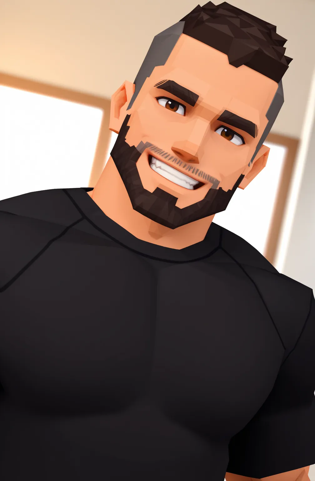 The image shows a man wearing a black t-shirt and a black square wristwatch, smiling and giving a thumbs up. The background is white. The man has a well-groomed beard and a reasonably fit body.