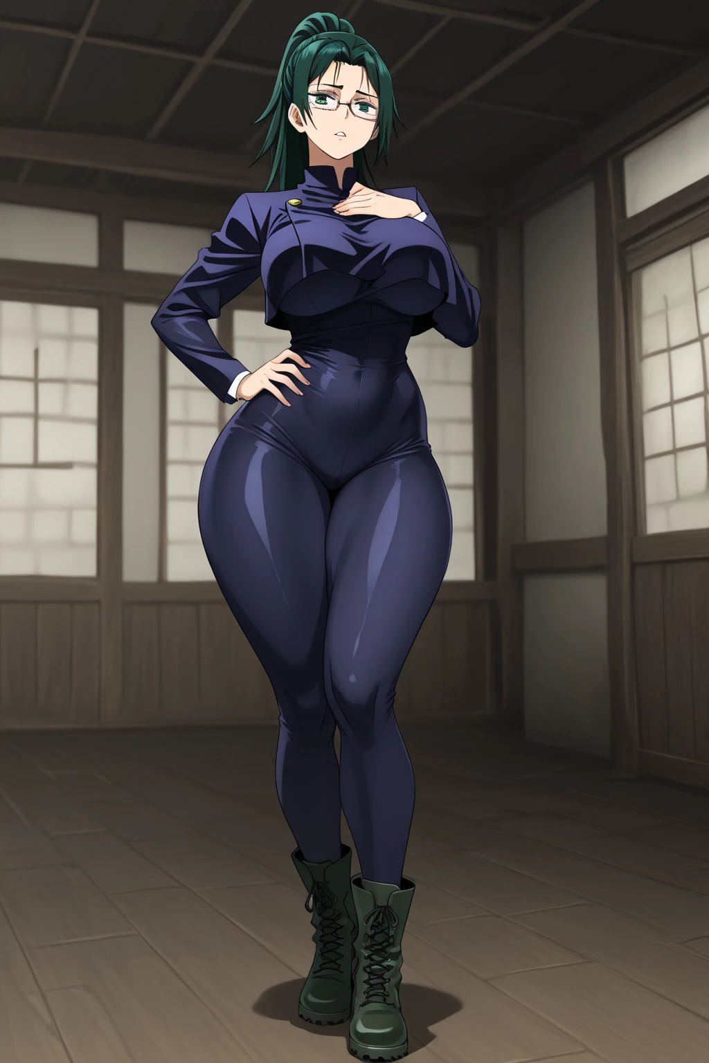 black turtleneck ripped from the bottom, ((white skin)), Green eyes, black hair,bangs,short hair, ((massive_Breasts, massive thighs, curvy, chubby)), ((monochrome, manga style, white and black))
