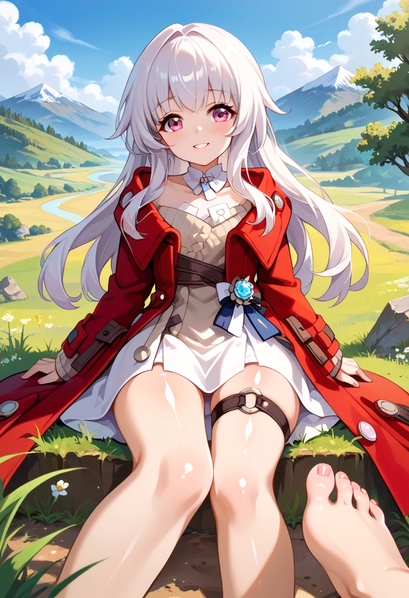 (best quality), masterpiece, Extremely detailed CG8K painting, high color, Extremely high color saturation, All colors are deepened, central composition, Extremely detailed light and shadow, The face and eyes are very detailed, medium length hair, sportswear, colorful clouds,beautiful nature,landscape