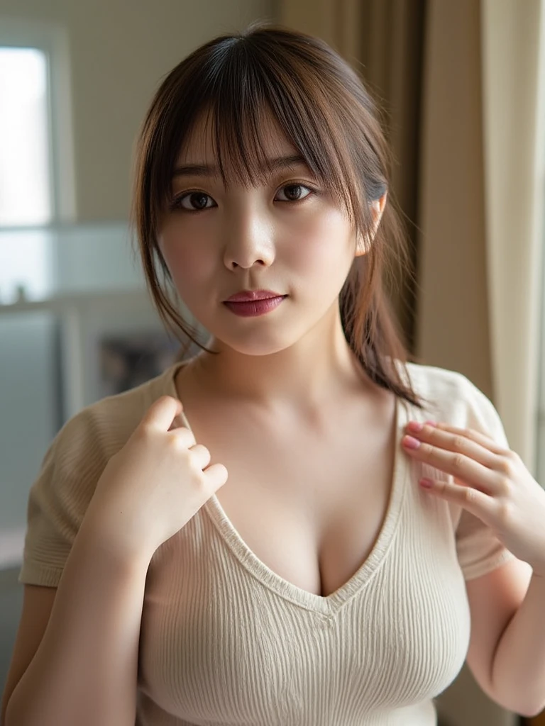 film grain, photographed with a Sony a9 II Mirrorless Camera, by Laurence Demaison, ultra high res, (photorealistic:1.4), real human skin, hearings, reisalin stout, atelier ryza, daraz, 1girl, bangs, bare shoulders, blush, braid, natural breasts, blue eyes, brown hair, cleavage, collarbone, downblouse, extended downblouse, hanging breasts, indoors, large breasts, looking at viewer, navel, no bra, short hair, side braid, smile, ((solo:1.1)), thighs,<lora:extendedDownblouse_v10:1>, slim, nip slip, all fours, t-shirt, ((leaning forward:1.1)),<lora:oversizedShirt_v10:1>,wet clothes, see through clothes, wet body, breast slip,<lora:oneboobWhenOneIs_oneboob6:0.8>,
<lora:taiwanDollLikeness_v10:0.15>, ,<lora:liuyifei_10:0.8>,face of liuyifei,<lora:koreanDollLikeness_v10:0.08>