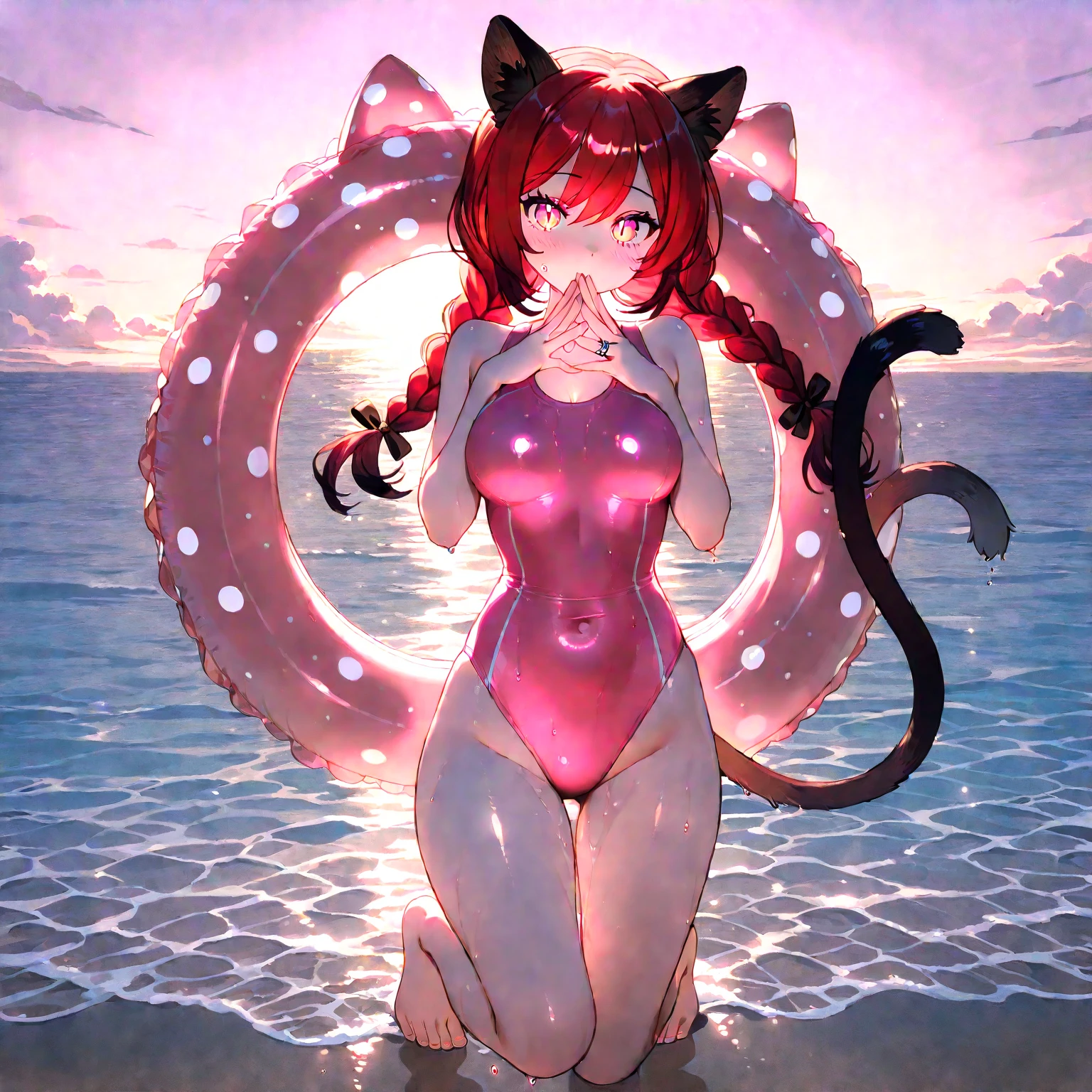 masterpiece, detailed face, detailed eyes, <lora:EmberElemental:1>, Ember, 1girl, (((solo))), girl made of fire, ((lying down on a beach towel, fullbody, using a black bikini, thick tighs)), detailed background, top down view, beach, sunshade shadow