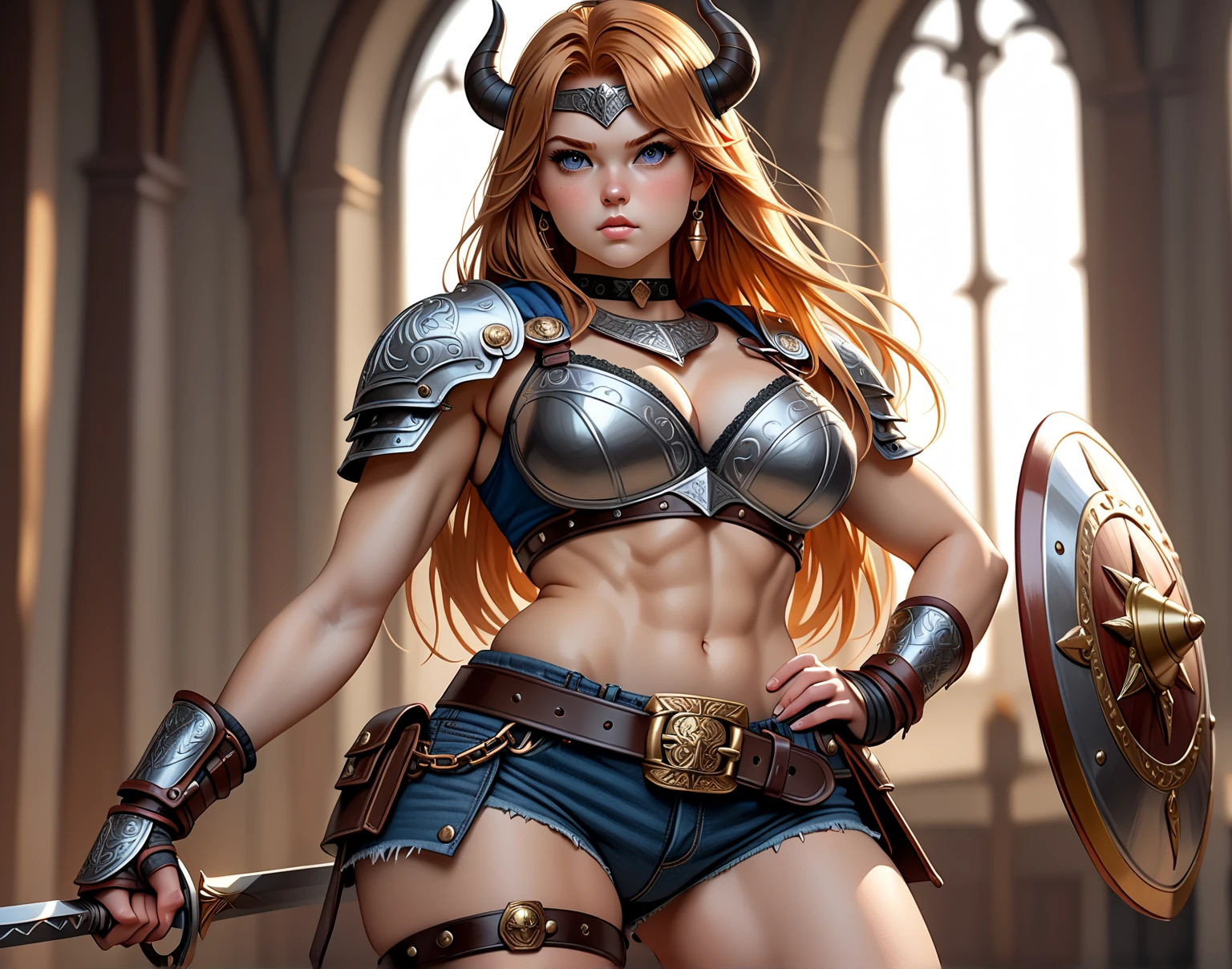 score_9, score_8_up, score_7_up, score_6_up, uncensored, KatarinaClaes, long hair, asymmetrical bangs, hair bow, brown hair, blue eyes, BREAK Photorealistic, Hyperrealistic, Hyperdetailed, analog style, soft lighting, subsurface scattering, realistic, heavy shadow, masterpiece, best quality, ultra realistic, 8k, golden ratio, Intricate, High Detail, film photography, soft focus BREAK, 1girl, breasts, solo, weapon, armor, polearm, lance, large breasts, holding weapon, abs, looking at viewer, navel, gauntlets, underboob, cape, horns, holding, shoulder armor, upper body, covered nipples, piercing, pauldrons, revealing clothes, smirk, sweating profusely, cave, underground, torn, sweating profusely, motion lines, gasping, moaning, stomach deformation, defloration, excessive sweating, sweating profusely, sweating drop,