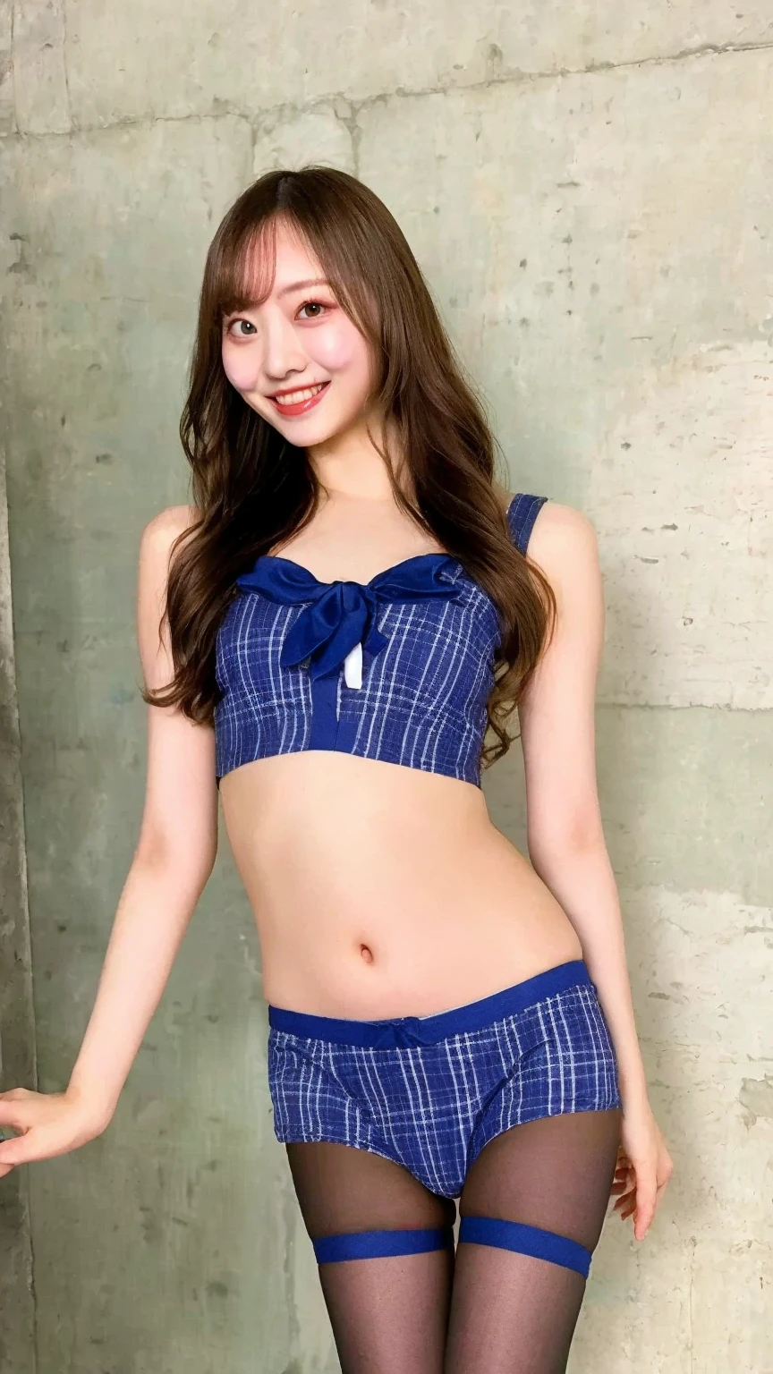 Striped uniform, striped pattern, mini skirt, night bra, showing back, sailor suit
