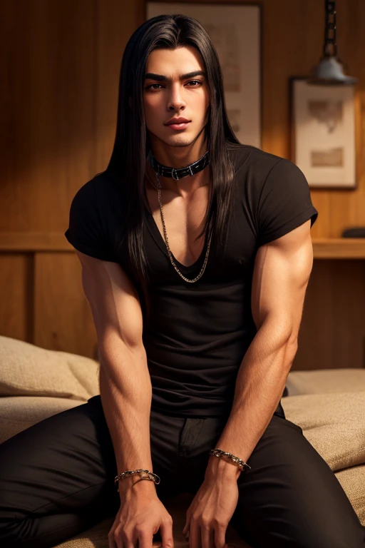Beautiful man with long hair masturbating