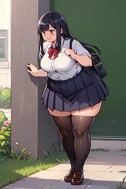 master-piece, bestquality, 1girls,16 years old, View viewers from face, HD, slight smile, massive tits, cleavage, under , tights cloth, , tiny body, under tits cleavage, look down, wide hips, large shirt, garden, extra tight cloth, extra slim waist, (grabbing own ass), panzu,