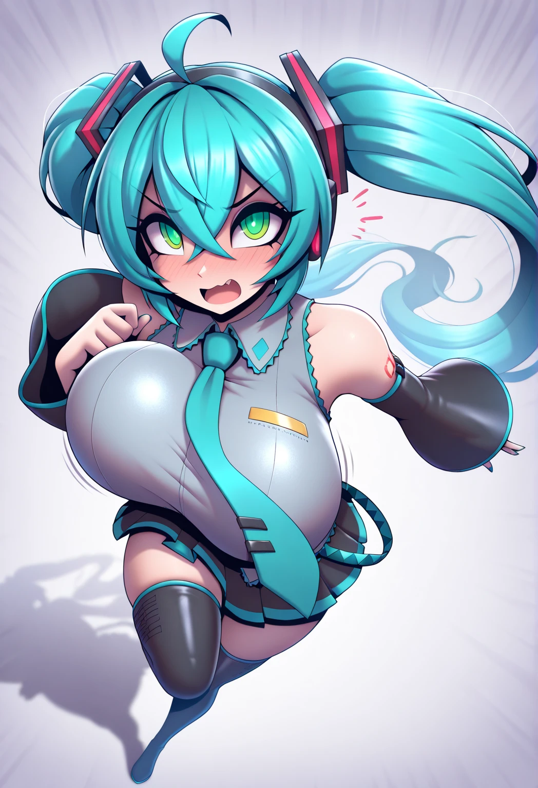score_10 , score_9_up, score_8_up, score_7_up , score_6_up, vibrant colors, shiny_skin , detailed image , masterpiece , best quality , highly detailed , BREAK , cute ,
hatsune miku, twintails, aqua eyes, aqua hair, white detached collar, black sleeves, detached sleeves, hair accessory, naked, nipples, aqua necktie), (round breasts, big breasts, cleavage) , white background:1.8 , BREAK sleepy eyes, solo, BREAK emphasis lines:1.6, AgawaRyoXLP, smug face, BREAK massive cock, tentacle fellatio, sucking tentacle, tentacles:1.8, saliva drip, motion lines, paizuri