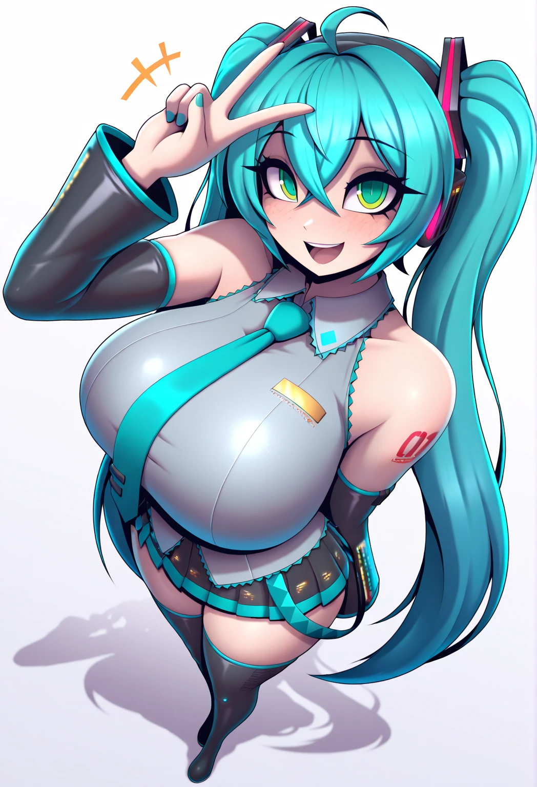 masterpiece, best quality, ultra-detailed, illustration, colorful, flat color, depth of field, lens flare, 1girl, sona buvelle, blue hair, blue eyes, gradient hair, twintails, hair ornament, anime, (shortstack), (opll), (closeup), (upper body), looking at viewer, (at bedroom, in bed, on her back), indoors, view from above, (black lace bra, black lace panties, sfw), detailed skin texture, beautiful detailed face, seductive grin, white teeth, seductive, alluring attire, collarbone, inviting, (gigantic breasts, saggy breasts, huge breasts, curvy, voluptuous, curvaceous, milf), (hands on hips), red lips, makeup