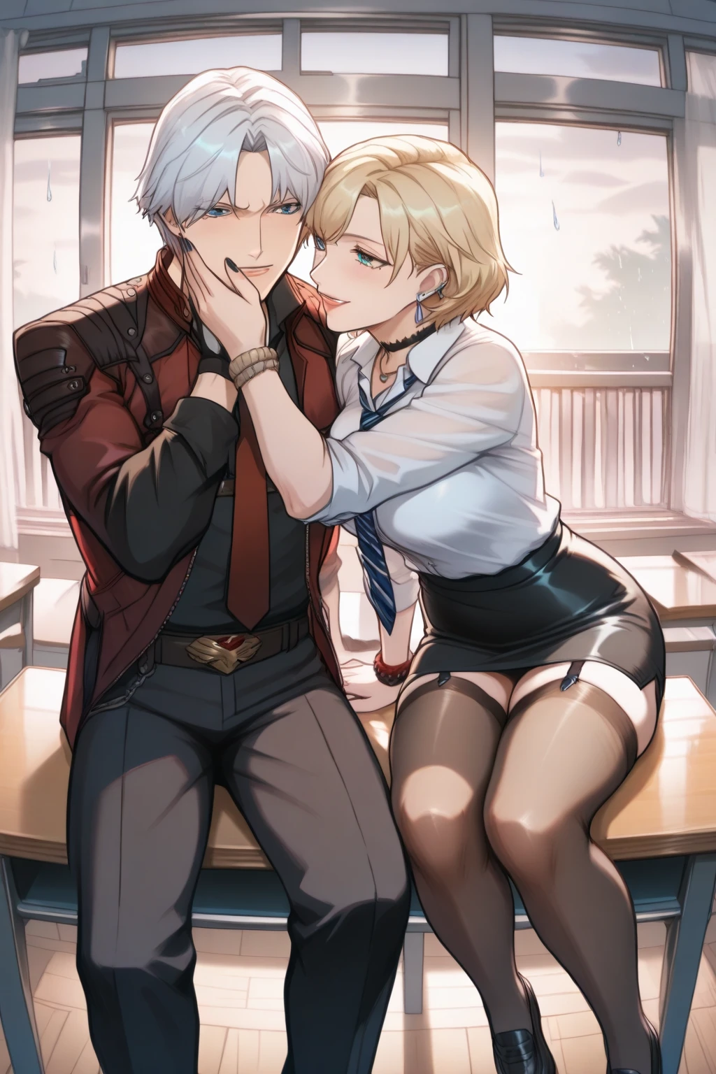 score_9, score_8_up, score_7_up, score_6_up, (by blade \(galaxist\):.6), (by null:.5), flat color, hellsing, seras, seras victoria, depressed, bags under eyes, half-closed eyes, standing, pov, front view, looking at viewer, (((kissing viewer))), pov, delinquent, vibrant, flat shading, minimalism, blue eyes, blonde hair, medieval home, indoors, medieval interior, arms behind back, saliva, seductive expression, vampire, fangs, large breasts, ((seras victoria from hellsing)), kissing, kissing viewer