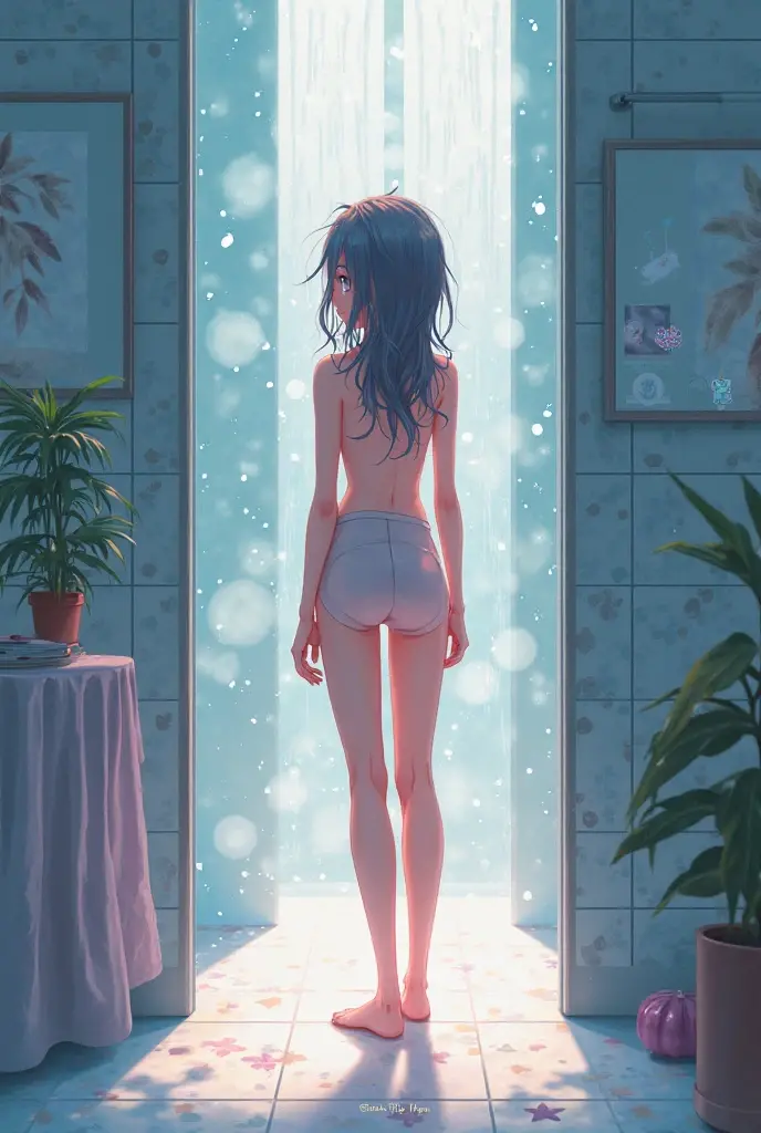 Image of a person enjoying a cold shower Photo Description: The image shows a person enjoying a cold shower. Total body 
